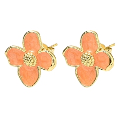 Оранжевый Цветок латунь эмаль серьги стержня, стойки покрытие, без кадмия и без свинца, долговечный, платина, оранжевые, 17x15.5 мм