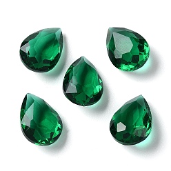 Green Transparent Glass Rhinestone Cabochons, Faceted, Pointed Back, Teardrop, Green, 14x10x6mm