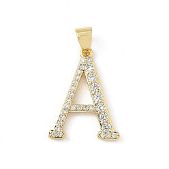 Letter A Латунные микро проложить кубического циркония подвески, без свинца и без кадмия, долговечный, реальный 18 k позолоченный, стойки покрытие, буква a, 20x15x2 мм, отверстие : 4.5x3 мм