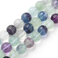 Fluorite Carved Natural Fluorite Beads Strands, Lotus, 12mm, Hole: 0.8mm, about 34~35pcs/Strand, 15.94 inch~15.74 inch(39.5~40cm)