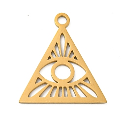 Золотой Ионное покрытие (ip) 304 подвески из нержавеющей стали, лазерная резка, треугольник с очаровательным глазом, золотые, 24x23x1 мм, отверстие : 2.5 мм