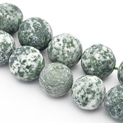 Pierre Avec Point Vert Rondes givrées tache verte naturelle perles de jaspe brins, 8mm, Trou: 1mm, Environ 47~49 pcs/chapelet, 14.9~15.6 pouce
