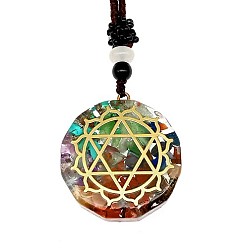 Flower Orgonite Chakra Natural & Synthetic Mixed Stone Pendant Necklaces, Nylon Thread Necklace for Women, Flat Round, Flower, 25.59 inch(65cm)