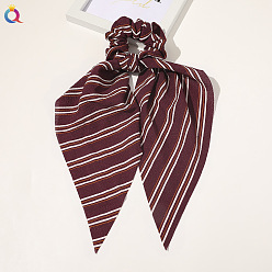 Bubble gauze striped triangle scarf - burgundy Chic Floral Hair Accessory for Women - Triangle Ribbon Peony Bow Scrunchie Headband