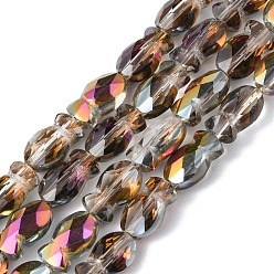 Black Transparent Electroplate Glass Beads Strands, Half Rainbow Plated, Faceted, Fish, Black, 10.5x6x5mm, Hole: 1.4mm, about 55pcs/strand, 21.97 inch(55.8cm)
