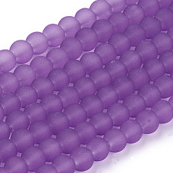 Сине-фиолетовый Стеклянные бусины, окрашенные, прозрачные, матовые, круглые, синий фиолетовый, 6 мм, отверстие : 1.3~1.6 мм, около 140 шт / нитка, 31.4 дюйм