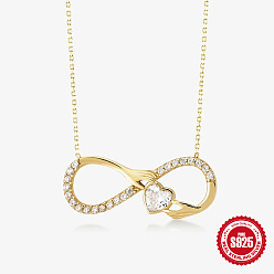golden 925 Sterling Silver Diamond Palm Heart Infinity Wedding Necklace for Women