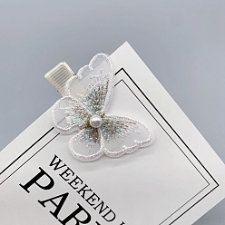 White Butterfly Organza Alligator Hair Clips, with Metal Hair Clips, for Girls, White, 50x40mm