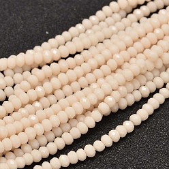 Blanched Almond Faceted Rondelle Glass Beads Strands, Blanched Almond, 3.5x2.5~3mm, Hole: 0.8mm, about 125~128pcs/strand, 13.7~14.1 inch(35~36cm)