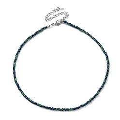 Dark Blue Glass Beaded Necklace, with Alloy Clasps, Dark Blue, 16.10 inch(40.9cm)