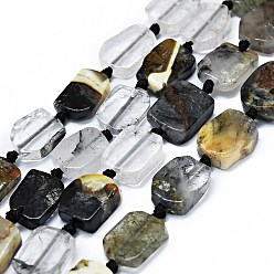 Rutilated Quartz Natural Black Rutilated Quartz Beads Strands, Rectangle, 14~17x11~13x5~6mm, Hole: 1mm, about 21~23pcs/strand, 15.75~16.14 inch(40~41cm)