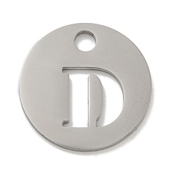 Letter D Не тускнеющие 304 подвески из нержавеющей стали, цвет нержавеющей стали, плоские круглые с буквы, Буква D, 19x1.2 мм, отверстие : 2.5 мм