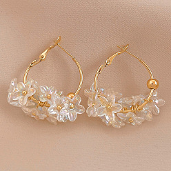 Silver Needle - Golden Flower Earrings 925 Silver Needle Elegant Acrylic Flower C-shaped Earrings for Women, European and American Fashion Sweet Ear Jewelry