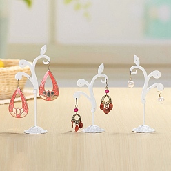 White 3Pcs 3 Sizes Flower Alloy with Iron Dangle Earrings Display Stands, Photo Props, White, 7.5x10.5~13.5cm, 1pc/size