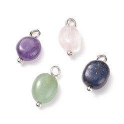 Platinum Natural Mixed Stone Charms, with Brass Loops, Nuggets, Platinum, 10~16x6~8x5~7mm, Hole: 2mm