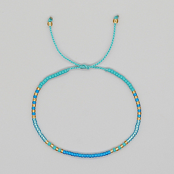 Dark Turquoise Glass Seed Braided Beaded Bracelets, Adjustable Bracelet, Dark Turquoise, 11 inch(28cm)