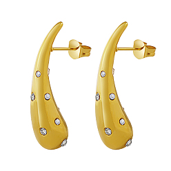 Golden 304 Stainless Steel Stud Earrings, Teardrop, Golden, 29x8mm