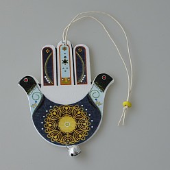 Colorful Wood Hamsa Hand/Hand of Miriam Hanging Ornament, for Car Rear View Mirror Decoration, Colorful, 100mm