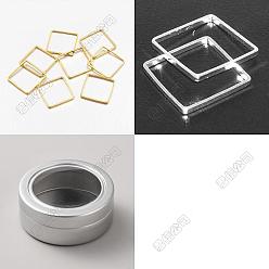 Doré & D'argent 200 pièces 2 couleurs anneaux de liaison carrés en laiton, avec 2 pièces de boîtes de conserve rondes en aluminium, or et argent, 8x8x1mm, 100 pcs / couleur