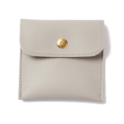 Light Grey PU Imitation Leather Jewelry Storage Bags, with Golden Tone Snap Buttons, Square, Light Grey, 7.9x8x0.75cm
