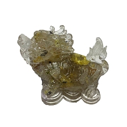 Rutilated Quartz Resin Dragon Display Decoration, with Natural Rutilated Quartz  Chips Inside for Home Office Desk Decoration, 60x30x40mm