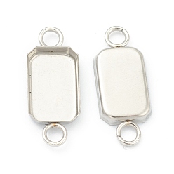 Stainless Steel Color 201 Stainless Steel Cabochon Connector Settings, Rectangle, Stainless Steel Color, 17.5x7x1.6mm, Hole: 1.9mm, Tray: 10x6.5mm