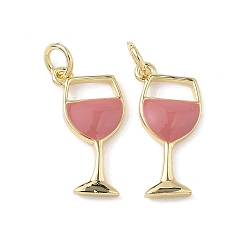 Бледно-фиолетовый Красный Латунь эмаль подвески, форма бокала, стойки покрытие, долговечный, без свинца и без кадмия, реальный 18 k позолоченный, с целью перехода в кольце, бледно-фиолетовый красный, 18x9x2 мм, отверстие : 3.2 мм