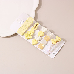 B-style yellow Cute Pearl Hair Clip Set with Rhinestone Side Clip - Girl's Hair Accessories