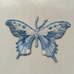 Deep Sky Blue Butterfly Self Adhesive Computerized Embroidery Cloth Iron on/Sew on Patches, Costume Accessories, Appliques, Deep Sky Blue, 53x83mm