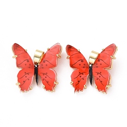 Orange Red Opaque Resin Pendants, Butterfly Charm, with Real 18K Gold Plated Brass Findings, Cadmium Free & Lead Free, Orange Red, 20.5x23x5mm, Hole: 3.5x6mm