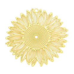 Настоящее золото 18K Латунные филигранные большие подвески, цветок, гравированные металлические украшения, без кадмия, без никеля и без свинца, реальный 18 k позолоченный, 55.5x56x0.3 мм, отверстие : 2.5 мм