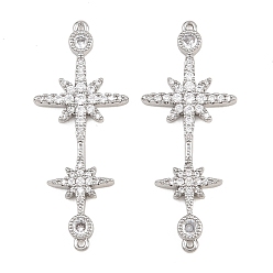 Платина Шармы-соединители из латуни с микропаве из прозрачного кубического циркония, пара перекрестных ссылок, платина, 34.5x14x2.5 мм, отверстие : 0.8 мм