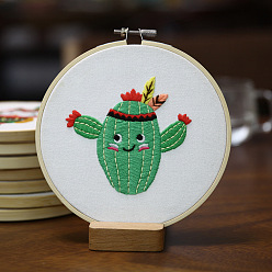 Cactus DIY Embroidery Kits, Including Printed Cotton Fabric, Embroidery Thread & Needles, Embroidery Hoop, Cactus Pattern, 160mm