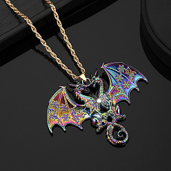 Rainbow Color Collares con colgante de doble dragón de aleación para mujeres y hombres, color del arco iris, 25.59 pulgada (65 cm), colgante: 56x75 mm