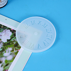 (7BDF) Прозрачный морозный бирюзовый Плоские круглые с римскими цифрами настенные украшения для часов силиконовые формы, для уф-смолы, изготовление изделий из эпоксидной смолы, призрачный белый, 105x8 мм