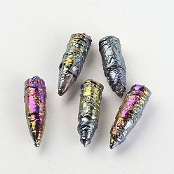 Multi-color Plated Electroplated Natural Dragon Bone Stone Pointed Pendants, Bullet, with Mixed Metal Color Brass Findings, Multi-color Plated, 41~43x12~14mm, Hole: 3x4mm