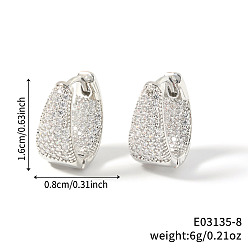 Прозрачный U-образные серьги-кольца из латуни с кубическим цирконием, серебряные, прозрачные, 16x8 мм