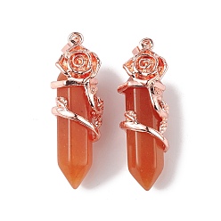 Красный Авантюрин Натуральные красные авантюриновые подвески, подвески с гранеными пулями, с покрытием из розового золота из сплава с розовым покрытием, без кадмия и без свинца, 47~49.5x16.5x16 мм, отверстие : 8x5 мм