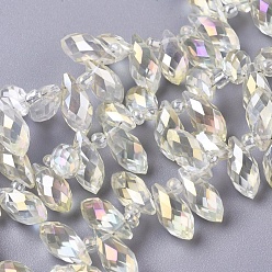 Light Yellow Electroplate Glass Faceted Teardrop Beads Strands, Top Drilled Beads, AB Color Plated, Light Yellow, 11.5~13x6mm, Hole: 1mm, about 92~95pcs/strand, 16.5 inch