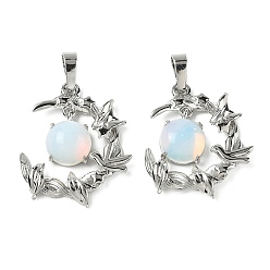 Опал Opalite подвески, латунные подвески в виде птиц и луны, платина, стойки покрытие, 27~28.5x23.5~24.5x6.5~7 мм, отверстие : 7x5 мм
