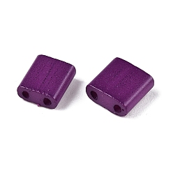 Фиолетовый 2 Отверстие для выпечки краски стеклянные бусины, квадратный, фиолетовые, 5x4.5~5.5x2~2.5 мм, отверстие : 0.5~0.8 мм