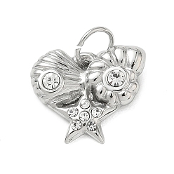 Нержавеющая Сталь Цвет 304 Подвески из нержавеющей стали и хрустальных стразов, Подвески в форме ракушек и морских звезд, цвет нержавеющей стали, 13x15.5x3 мм, отверстие : 5 мм