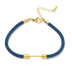 Steel Blue Nylon Cord Bracelet Making, with Brass Beadable Bar, Golden, Steel Blue, 6.89x0.16 inch(17.5x0.4cm)
