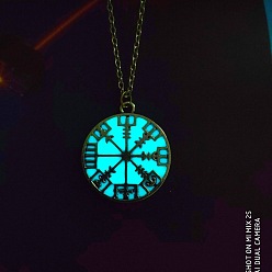 Бирюза Светящийся в темноте сплав викинг компас кулон кабель цепь nekclaces, платина, бирюзовые, 23.62 дюйм (60 см)