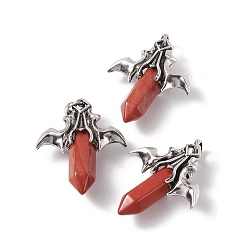 Red Jasper Natural Red Jasper Pendants, with Antique Silver Tone Alloy Bat Findings, Cadmium Free & Lead Free, Faceted Bullet Charm, 47x39x14mm, Hole: 6x9mm