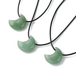 Зеленый Авантюрин Естественный зеленый авантюрин кулон ожерелье, воском шнура, луна, 14.17~27.95 дюйм (36~71 см)