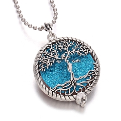 Tree Antique Silver Alloy Magnetic Locket Necklaces, Aromatherapy Cotton Sheet Inside Perfume Bottle Necklaces, Tree, 31.50 inch(80cm)