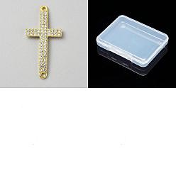 Doré  12pcs breloques connecteurs en alliage de cristal et strass religieux, breloques en forme de croix incurvée, or, 47.5x23.5x2.5mm, Trou: 2mm