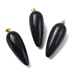 Синий Драгоценный Камень Синтетические синие золотые камни, с фурнитурой позолоченной латунной, пуля, 32~33x12 мм, отверстие : 2.5x6 мм