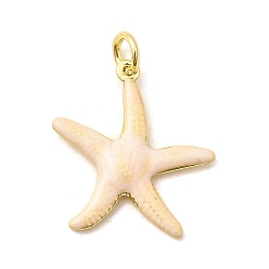 Лавандовый румянец Латунные эмалевые подвески с морскими животными, прелести морская звезда, без свинца и без кадмия, долговечный, стойки покрытие, реальный 18 k позолоченный, лавандовый румянец, 22x20.5x2.5 мм, отверстие : 3.5 мм
